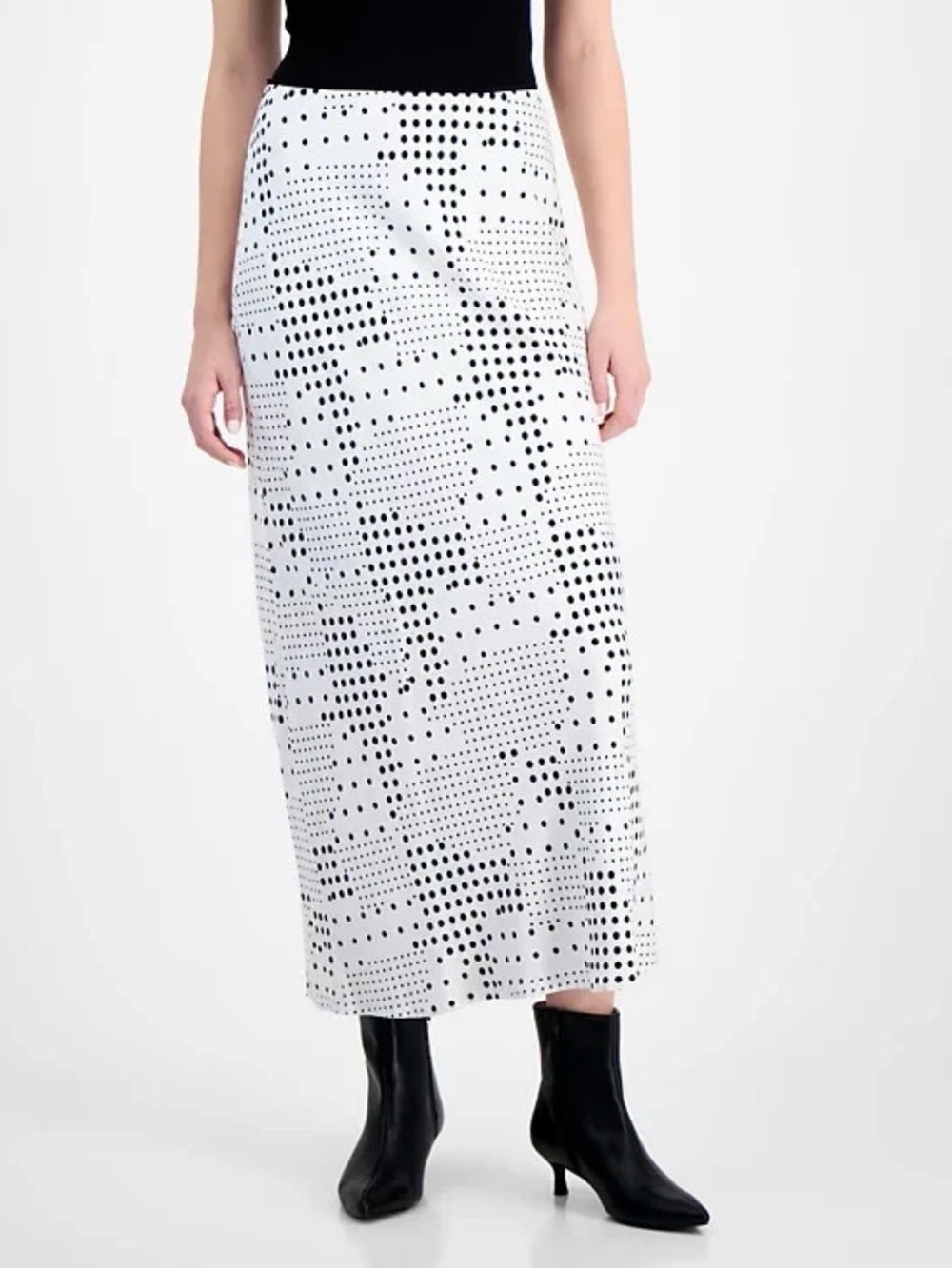 New And Now This Women's Printed Black & White Polka Dot Maxi Skirt Size Medium